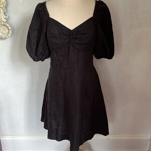 NWTS The drop Black Midi Linen Dress w/elbow length puffy sleeves Size Medium